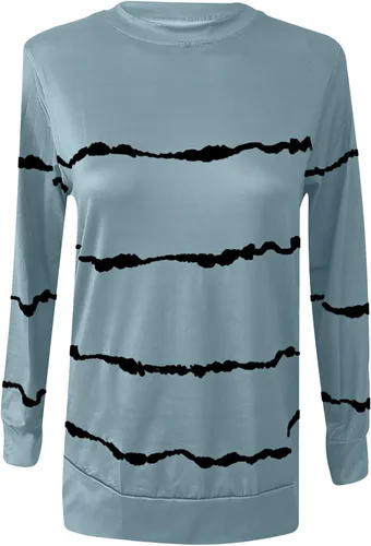 Vista 5 de Stessotudo Camisas de manga larga para mujer, sudaderas a rayas con cuello redondo, ajuste holgado, informal, de moda, para otoño 2023