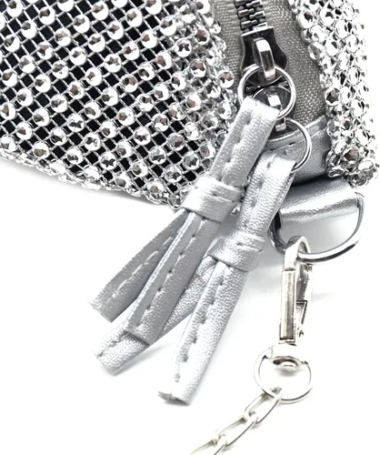 Vista 5 de Riñonera de cristal brillante con diamantes de imitación para mujeres y niñas, cinturón pequeño, bolsa cruzada para teléfono celular, para fiestas