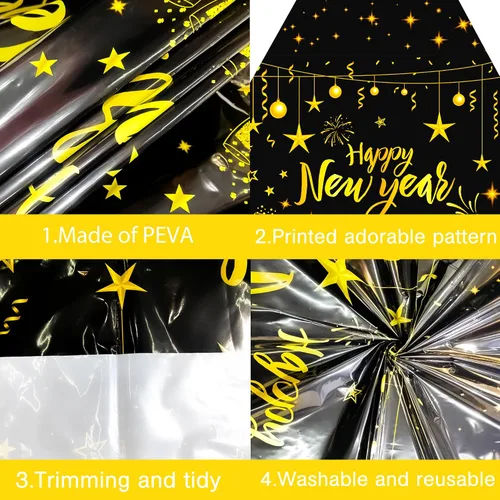 Vista 3 de KatchOn, Mantel de feliz año nuevo – 108 x 54 pulgadas, paquete de 3 Decoraciones de Año Nuevo 2026 Mantel de feliz año nuevo 2026