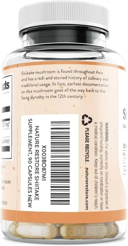 Vista 3 de Nature Restore Suplemento de extracto de hongos Shiitake, 90 cápsulas, alta concentración de polisacárido del 30%, sin OMG, sin gluten