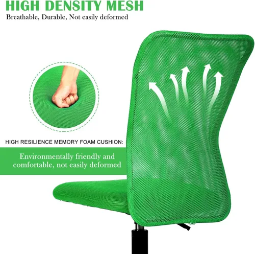 Vista 3 de Sillas ergonómicas, bonita silla de escritorio de oficina ajustable sin brazos con respaldo de malla y suave y gruesa silla verde para oficina