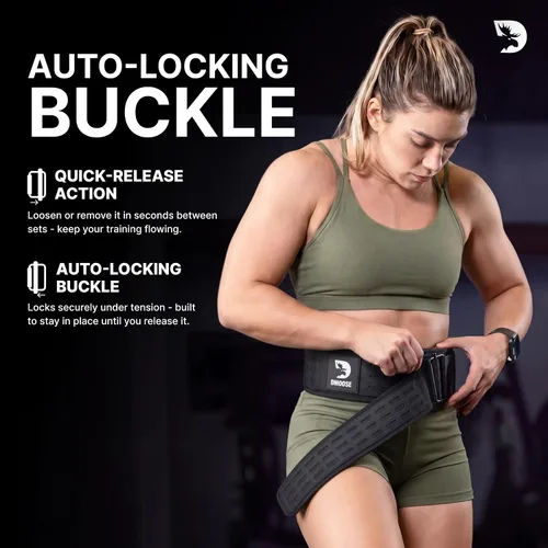 Vista 6 de DMoose Fitness Cinturón de levantamiento de pesas con bloqueo automático para hombres y mujeres, cinturón de nailon de 4 pulgadas para sentadillas
