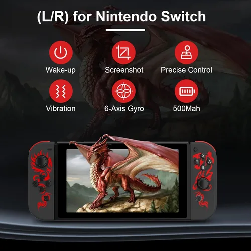 Vista 3 de PPKKAI for Nintendo Switch Controller, Dragon Controllers for SwitchLiteOLED, Replacement Controllers with Dual VibrationWake-up