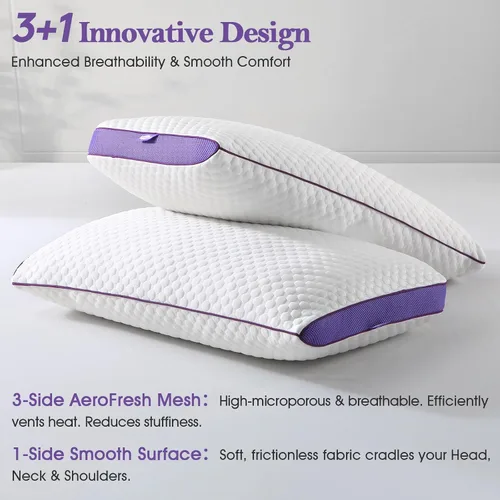 Vista 7 de BPC Almohada de espuma viscoelástica triturada tamaño Queen, almohada de cama refrescante para dormir, soporte firme y suave ajustable para personas