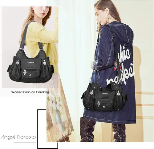 Vista 6 de Angel Barcelo Bolsos de cuero sintético para mujer, bolso de hombro, a la moda, bolsas para niñas