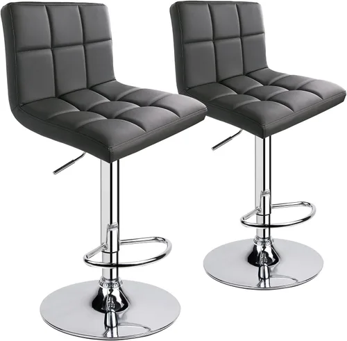 Vista 9 de Taburetes de bar de leopardo, moderno taburete giratorio ajustable de piel sintética con respaldo, juego de 2 (gris claro) Moderno, giratorio