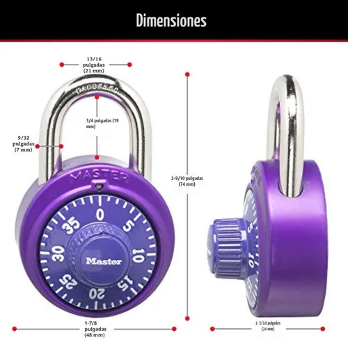 Vista 4 de Master Lock 1530DCM Candado de combinación para casillero, 1 unidad (Paquete de 1) Los colores pueden variar Candado de combinación reajustable