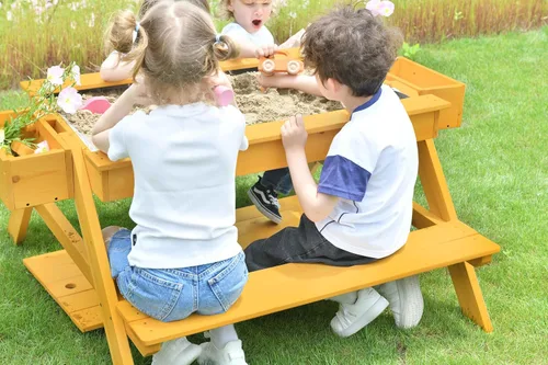 Vista 5 de Avenlur Mesa de arena de madera para niños, juego sensorial, madera de pino duradera, portátil, estante de almacenamiento, juego imaginativo