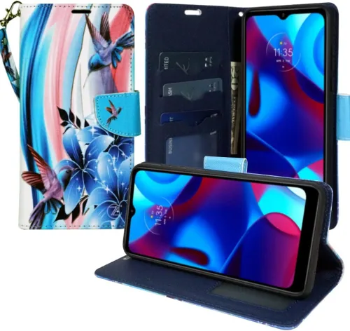 Vista 2 de Zase Funda tipo cartera para Motorola Moto G Play (2023)/Moto G Pure/Moto G Power (2022) Funda de piel sintética con función atril, ranura