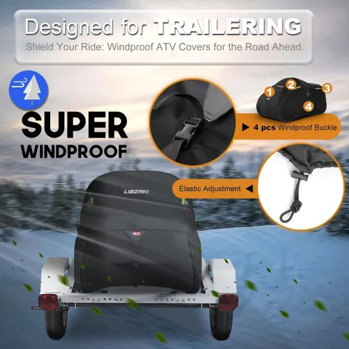 Vista 4 de 600D Cubierta para ATV - Cubierta impermeable resistente para quad remolcable - Protección UV para todo tipo de clima al aire libre para Polaris