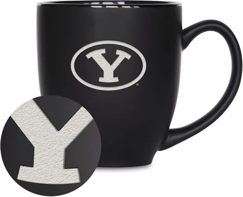 Vista 220 de Rico Industries - Taza de cerámica mate negra con grabado láser estándar de 15oz para NCAA (escuelas T & U) - Para bebidas calientes o frías