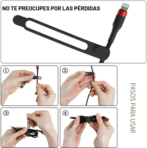 Vista 3 de Bridas de silicona para cables, organizador de cables (16 negro (16pcs-Black)