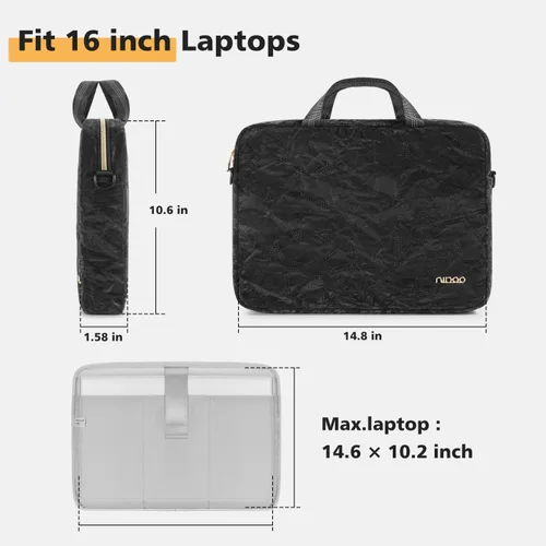 Vista 4 de NIDOO Funda para portátil de 16 pulgadas Bolsa protectora para computadora Negro