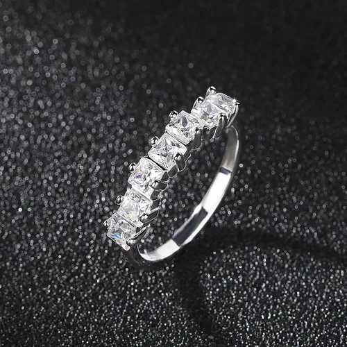Vista 4 de Sterling Silver Wedding Band for Women, CZ Cubic Zirconia Rings White Gold Plated Half Eternity Ring Size 5-10
