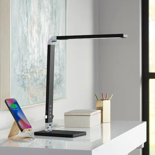 Vista 10 de 360 Lighting Jett - Lámpara de mesa moderna de escritorio de 16 1/2 pulgadas de alto con puerto de carga USB y luz nocturna LED de aluminio plateado