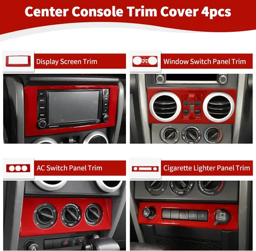 Vista 7 de RT-TCZ para Wrangler JK Cubierta de Panel de Control de la Consola Central del Tablero Rojo para Jeep Wrangler JK JKU 2007-2010 Accesorios