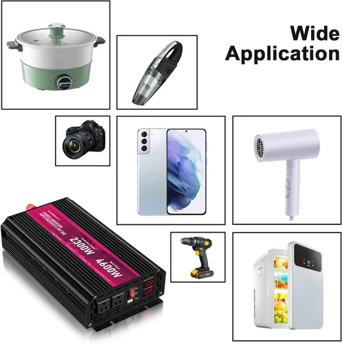 Vista 6 de Inversor de corriente de 2300 W, de 12 V CC a CA 110 V/120 V de potencia máxima de 4600 W con 2 tomas de CA y 2 puertos USB 2.4, pantalla LCD.