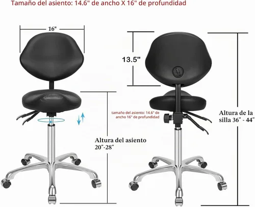 Vista 3 de Kaleurrier Taburete con soporte de espalda: silla de montar con ruedas