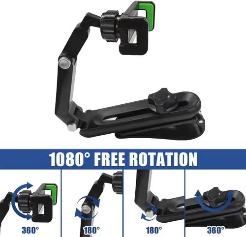 Vista 3 de Craedli Soporte giratorio de 360° para teléfono para visera solar de automóvil, plegable y retráctil, soporte universal para teléfono celular