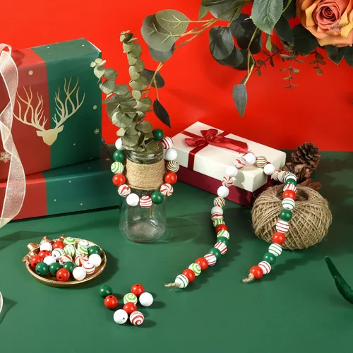 Vista 3 de 240 cuentas de madera de Navidad de bastón de caramelo, cuentas de madera de remolino de menta de Navidad, cuentas redondas de 0.630 in para Navidad