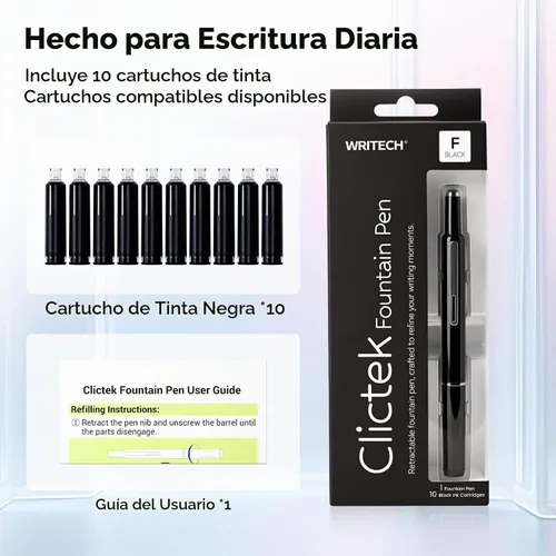 Vista 5 de WRITECH Clictek Pluma estilográfica retráctil: cartuchos de tinta negra