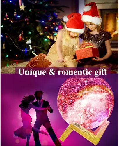 Vista 6 de Himalayan Glow Lámpara de luz nocturna 3D con galaxia y luna, luz de luna NSL de 5.9 pulgadas, 16 colores LED, regalos para niñas, niños, mujeres