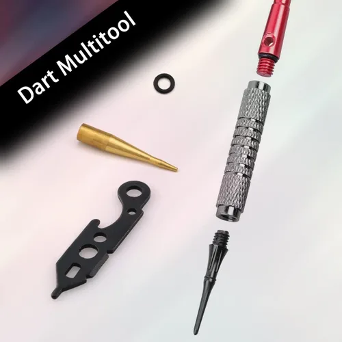 Vista 5 de Kit de herramientas de dardos, 50 anillos de goma, 50 arandelas de metal con herramienta de llave de dardos, herramienta de perforación de agujero