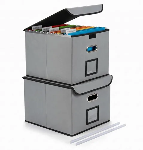 Vista 20 de Cajón Organizador de Archivos CADONO con Tapa, Organizador de Carpetas de Archivos Plegable con Deslizador de Plástico, Caja de Carpetas de Archivos