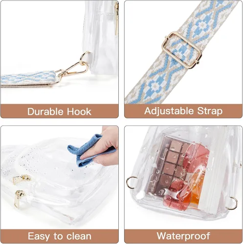 Vista 3 de Telena Riñonera transparente aprobada para estadios, bolsa cruzada para mujer, bolsa de cintura transparente con correa ajustable, 3-blanco