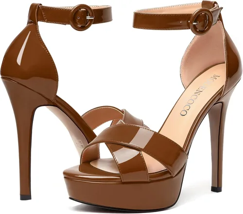 Vista 125 de MODENCOCO Sandalias de boda con correa de tobillo sexy para mujer, con plataforma y puntera abierta, tacón de aguja y tacón alto, zapatos de vestir