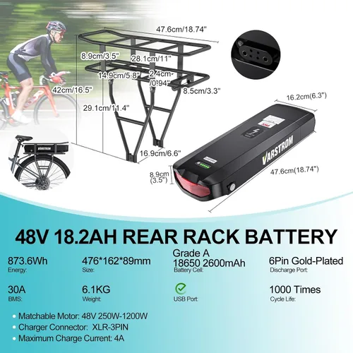 Vista 2 de Batería Ebike trasera de 48 V 17.5 Ah – Batería de iones de litio
