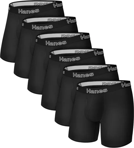 Vista 10 de Hanes Ropa Interior para Hombres, Calzoncillos Tipo Bóxer de Algodón Elástico para Hombres, Absorbe la Humedad, Paquete Múltiple Negro