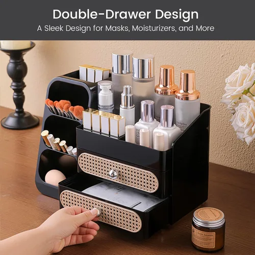 Vista 3 de Aveniee Organizador de maquillaje con cajones, gran organizador de encimera de baño para tocador, almacenamiento de cosméticos de escritorio