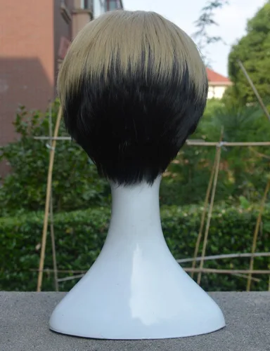 Vista 4 de Peluca de cosplay de anime para hombres y niños, peluca corta mixta de cabello rubio negro, peluca de cosplay, peluca de Halloween, fiesta de Navidad