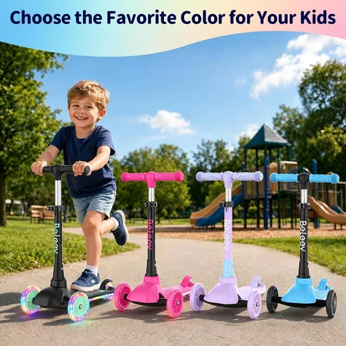 Vista 8 de BELEEV Scooter A4 para niños de 2 a 6 años, cubierta iluminada y ruedas Aqua Negro