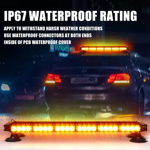Vista 4 de WINECO - Barra de luces estroboscópicas LED ámbar de 29.5" para techo, doble cara intermitente, luz de emergencia, señal de peligro, advertencia