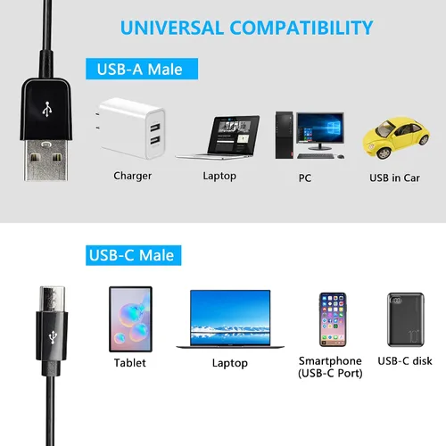Vista 3 de CERRXIAN Cable de carga divisor USB tipo C, cable de carga múltiple 2 en 1 de 1 pies, USB A a 2 USB tipo C Y Splitter Data Snyc cable