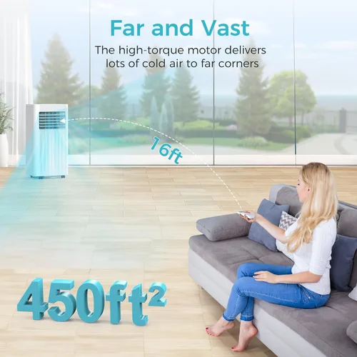 Vista 5 de COWSAR Aire acondicionado portátil de 10,000 BTU, unidad de CA portátil que enfría hasta 450 pies cuadrados con control remoto, 4 modos de aire