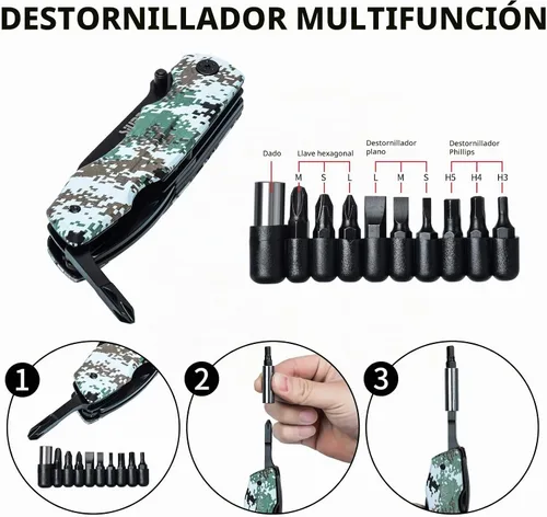 Vista 6 de SIUPRO Juego de cuchillos de bolsillo multiherramienta para hombres, rellenos de calcetines de Navidad, regalos para papá y marido, kit de Camuflaje