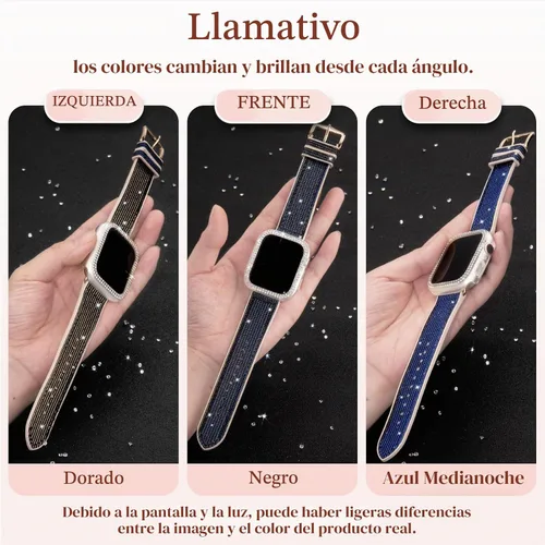 Vista 3 de Goton Bling - Correa de silicona brillante compatible con Apple Watch de 1.772 pulgadas (45mm) con protector de borde [sin vidrio], correa que