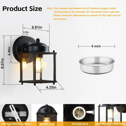 Vista 3 de LIT-PaTH Lámpara de pared para exteriores, cristal metálico antioxidante, negro, paquete de 2