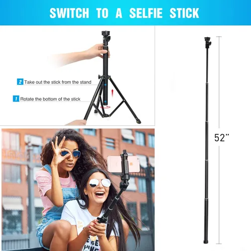 Vista 7 de Yesker Trípode para selfie stick para iPhone Android de 52 pulgadas extensible para teléfono con control remoto Selfie Stick Equipo de grabación