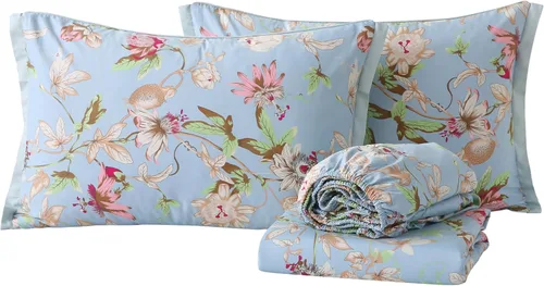 Vista 15 de ABREEZE Juego de sábanas de algodón egipcio tamaño individual (1000 hilos) floral y fundas de almohada (4 piezas), sábanas de algodón egipcio