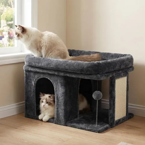Vista 9 de Heybly Árbol para gatos, torre para gatos de 14 pulgadas con cama de percha grande y condominio para gatos de interior para adultos grandes, casa