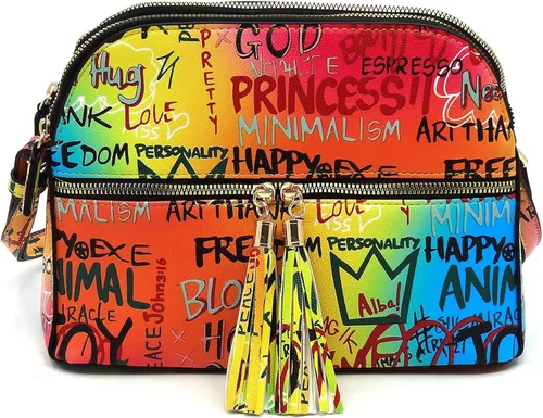 Vista 2 de Bolso cruzado con cremallera y fleco, multigraffiti para latas de aerosol, bolsa de graffiti para graffiti