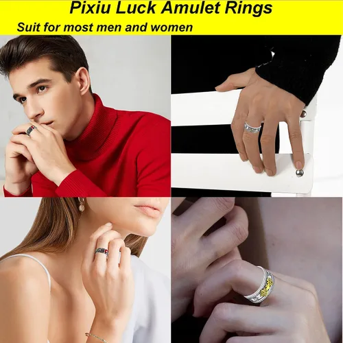 Vista 5 de SONNYX - 8 anillos de Feng Shui Pixiu budista de amuleto de la suerte, mantra, doble protección, anillo de riqueza para hombres y mujeres, anillo