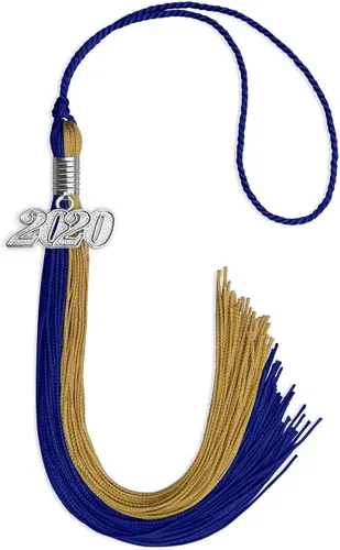 Vista 51 de Endea Graduation Borla de doble color con gota de fecha plateada (negro/oro antiguo, 2025)