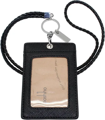 Vista 18 de Boshiho. Funda vertical, de piel, para tarjeta de identificación con cordón resistente., Negro