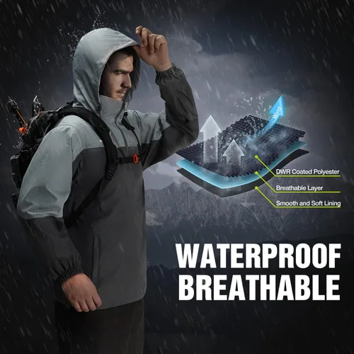 Vista 4 de Piscifun Rain Suit, Lightweight Soft Rainwear, Waterproof Breathable 2 Pieces Rain Gear