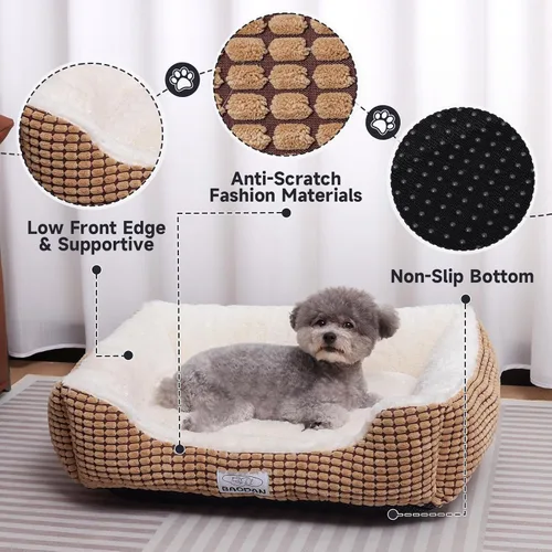 Vista 4 de Cama pequeña para perros pequeños, camas para gatos de interior, lavable, cama rectangular para perros, cálida, suave, relajante, cama duradera